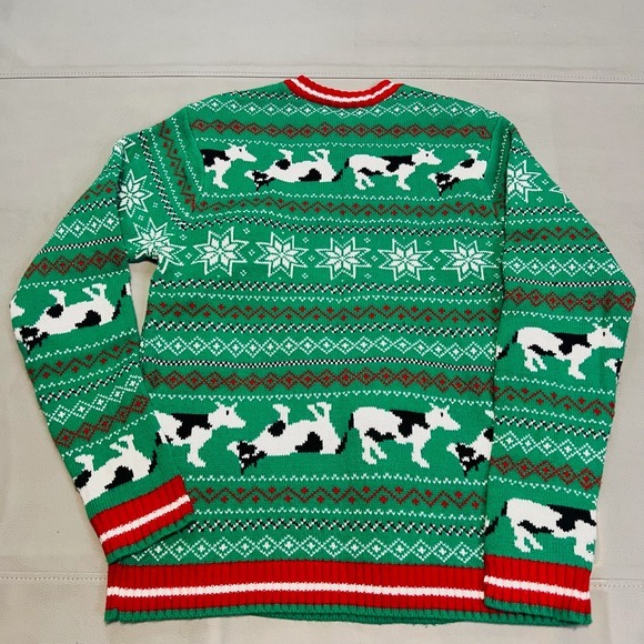 Blizzard Bay Men Ugly Xmas Office Knit Sweater Cow Santa Green M Bell Winter3823 - Picture 9 of 12